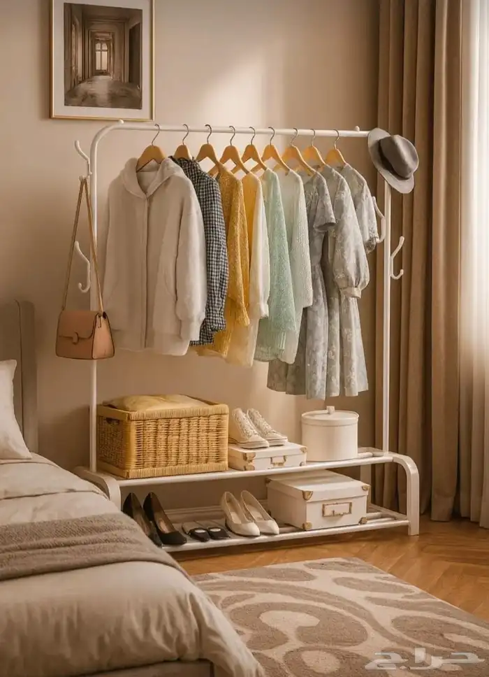 حمالة ملابس معدنية مع تخزين سفلي 0