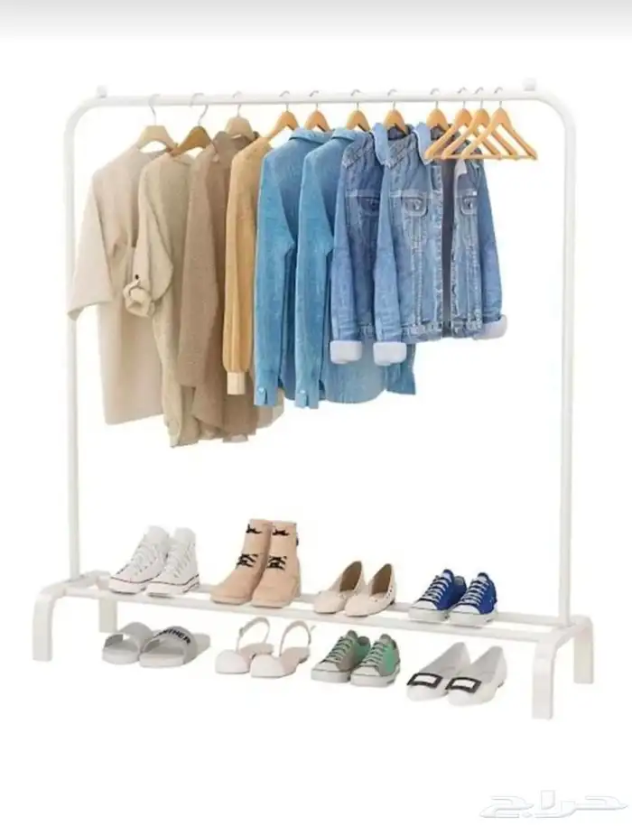 حمالة ملابس معدنية مع تخزين سفلي 2