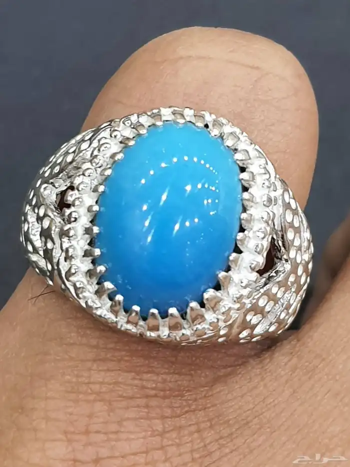 خاتم فيروز سيناوي ازرق غامق 0