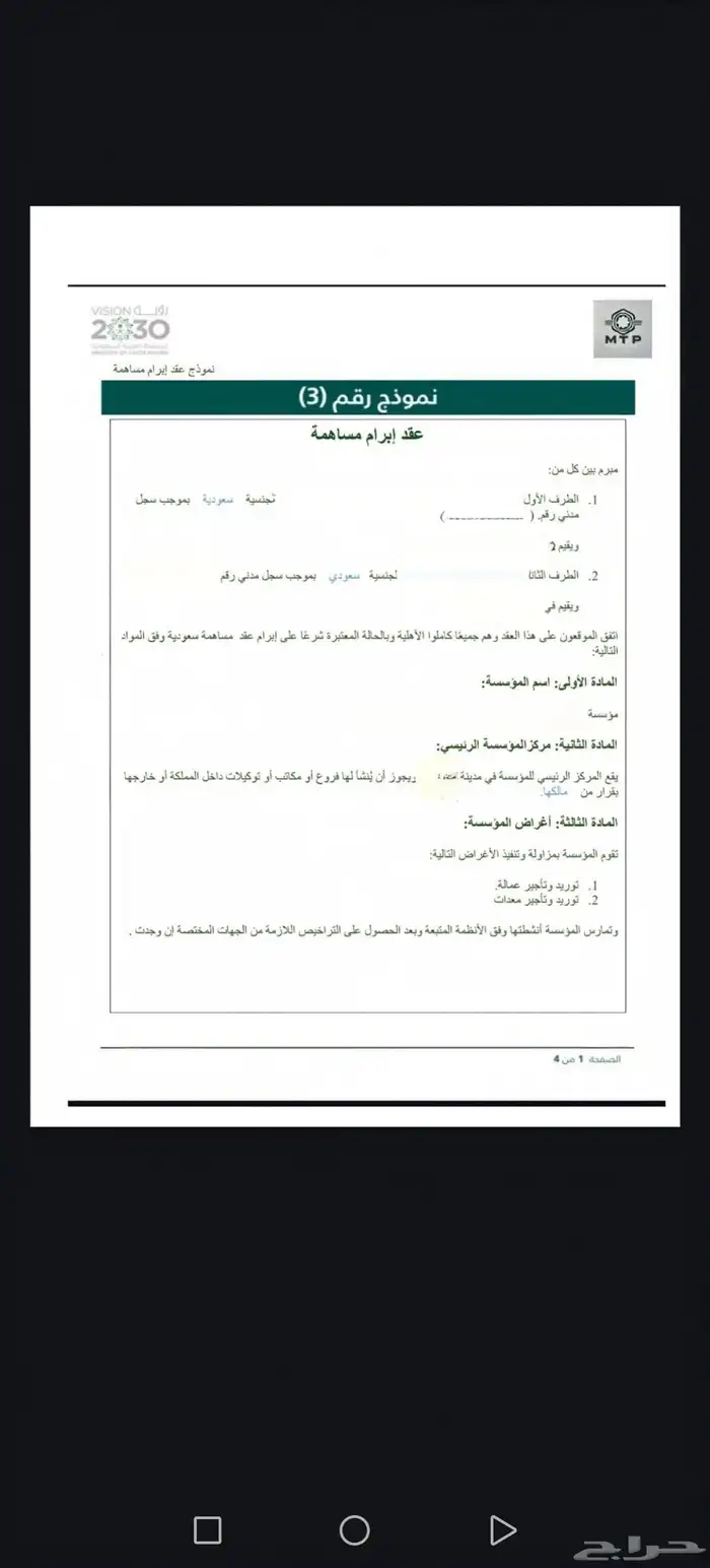 فرصة مساهمه استثماريه في مؤسسه بإرباح شهريه وراس مال ثابت 0