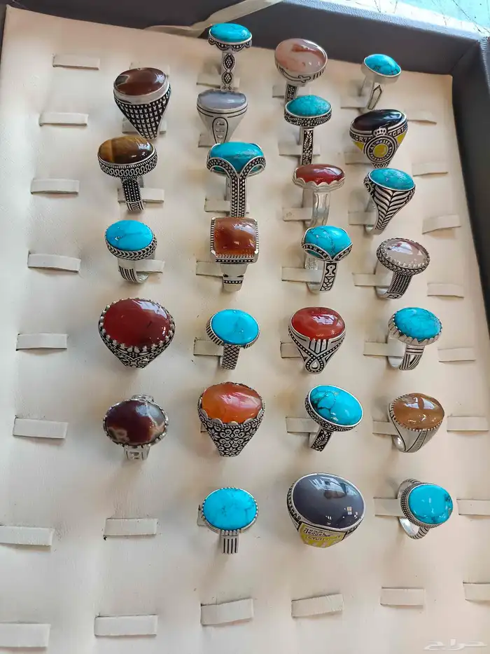 خواتم عقيق يمني وفيروز سيناوي جديده سعر المعمل 1