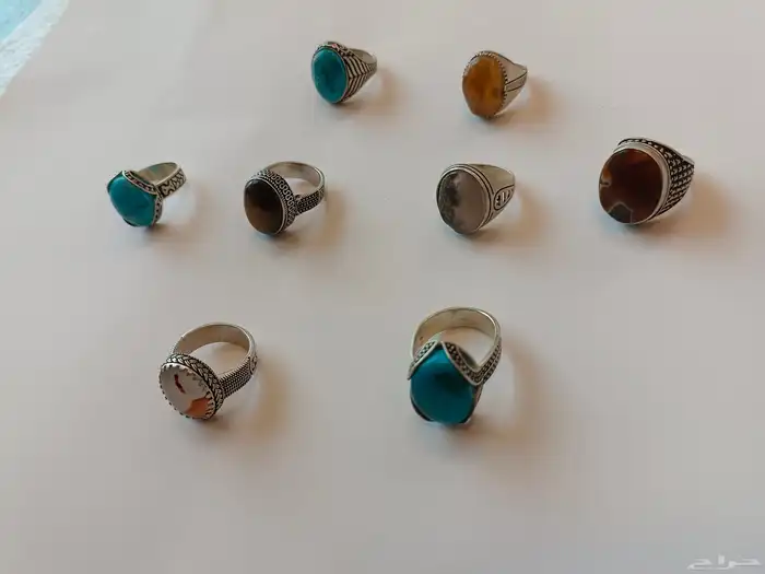 خواتم عقيق يمني وفيروز سيناوي جديده سعر المعمل 0