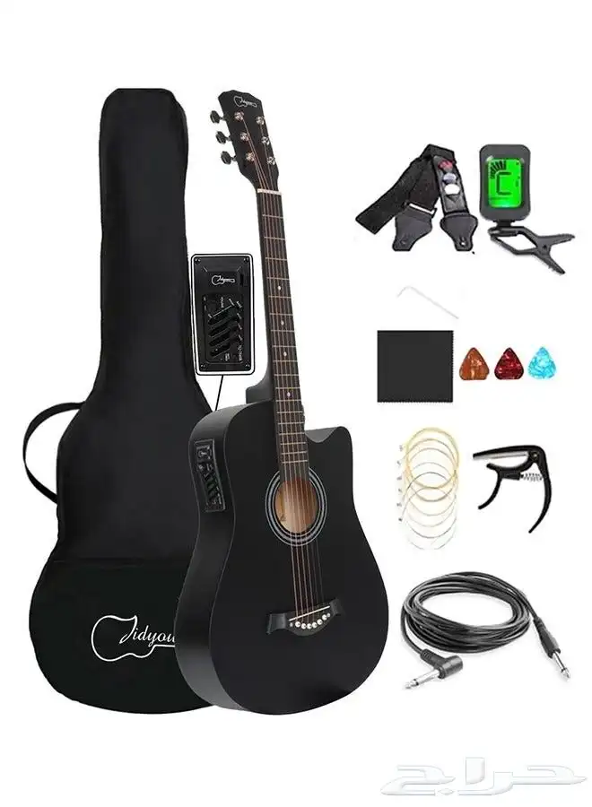 غيتار صوتي شعبي 6 سلاسل 38 انش مع حقيبة غيتار موالف اوتار 2