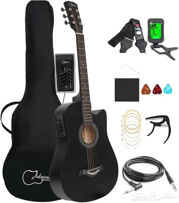 غيتار صوتي شعبي 6 سلاسل 38 انش مع حقيبة غيتار موالف اوتار 0