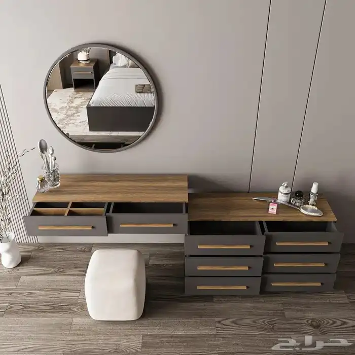 غرفة نوم كاملة لون رمادي و بني 8