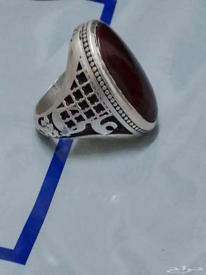 خاتم فضه بحرانيه عقيق يمني فاخر منقوش عليه اسم علي وقبة مسجد 4