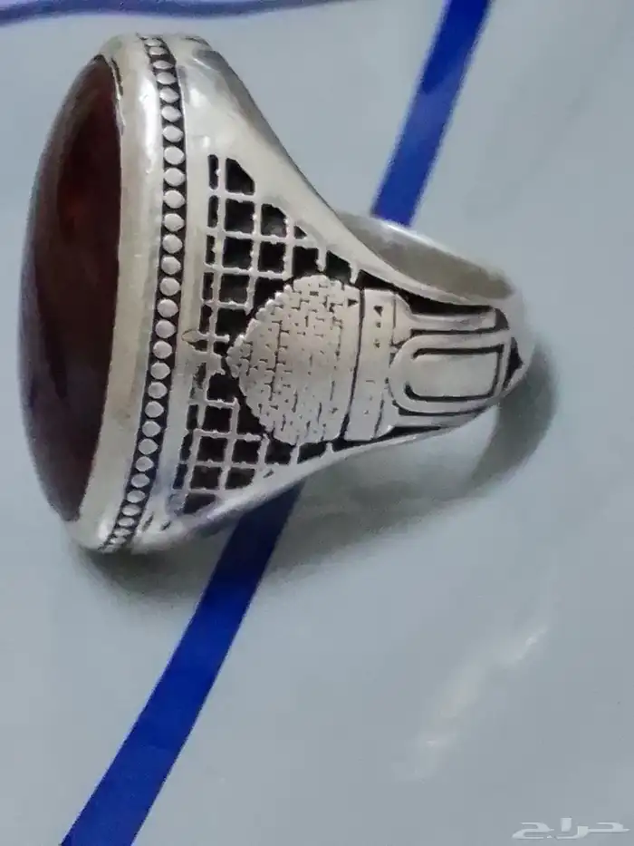 خاتم فضه بحرانيه عقيق يمني فاخر منقوش عليه اسم علي وقبة مسجد 2