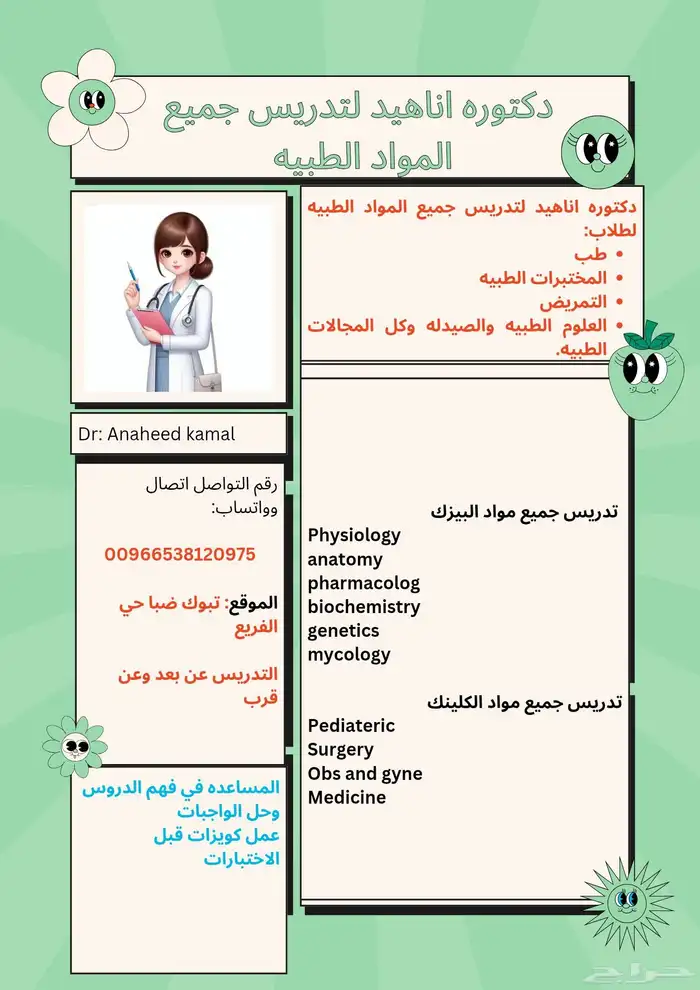 مدرسه خصوصيه بضبا لتدريس المواد الطبيه عن بعد وعن قرب 0