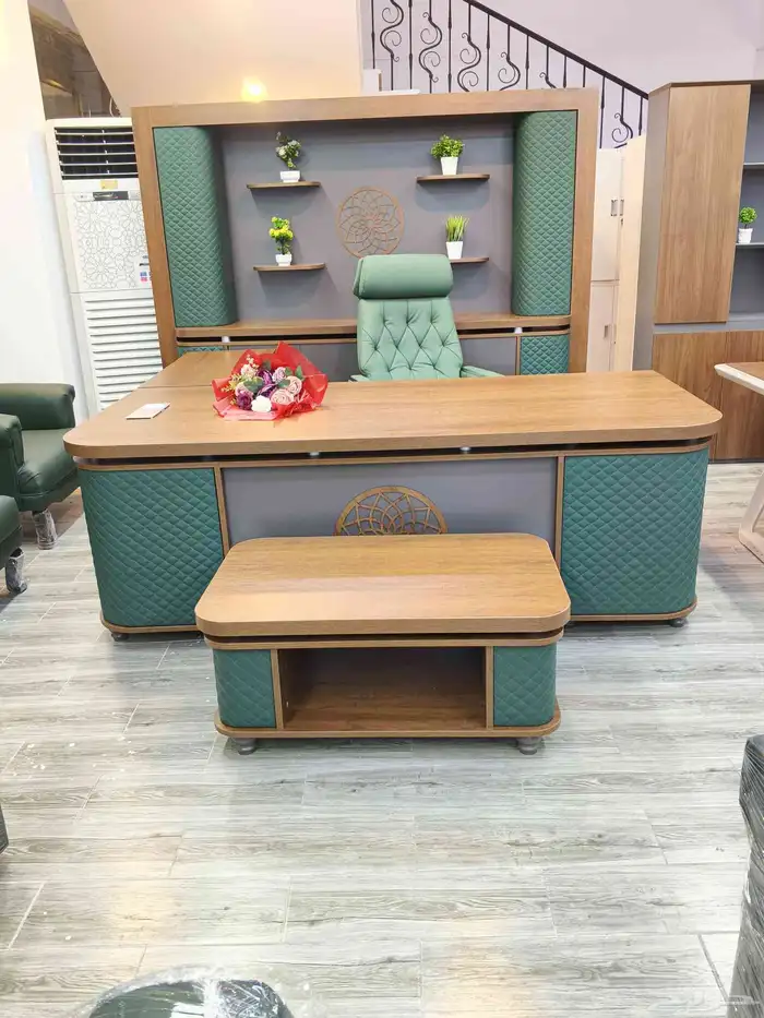 مكتب طقم جلد الون اخضر كراسي اخضر كنب اخضر نفس طقم كامل 1