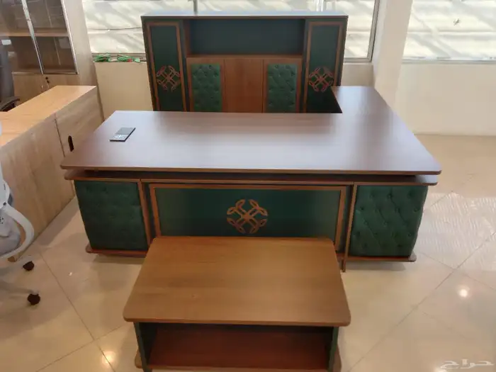 مكتب طقم جلد الون اخضر كراسي اخضر كنب اخضر نفس طقم كامل 4