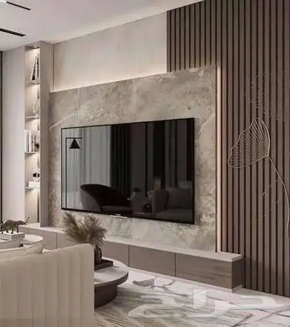 ديكور شاشه مع مكتبه رفوف شاشه تلفزيون 5