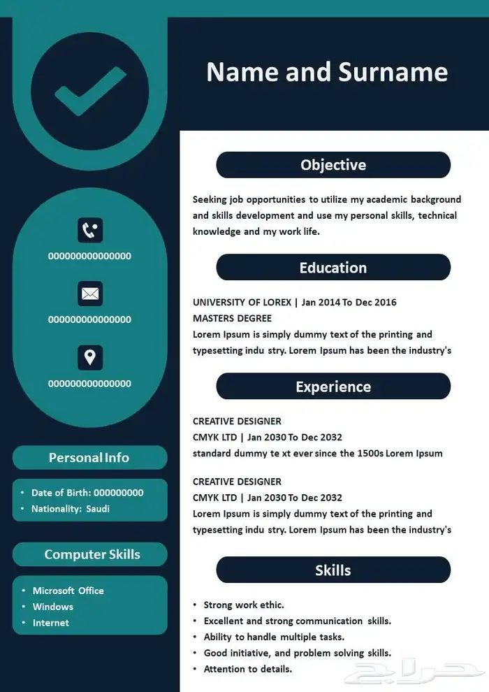 سيرة ذاتية احترافية باللغة العربية أو الإنجليزية 4