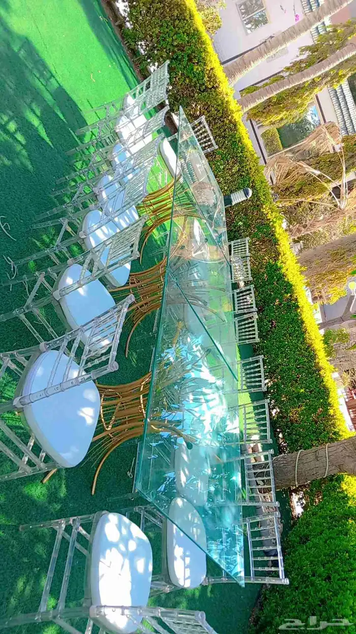 طاولات قزاز وكراسي كرلك شفاف وطاولات عشاء طاولات بوفي 4