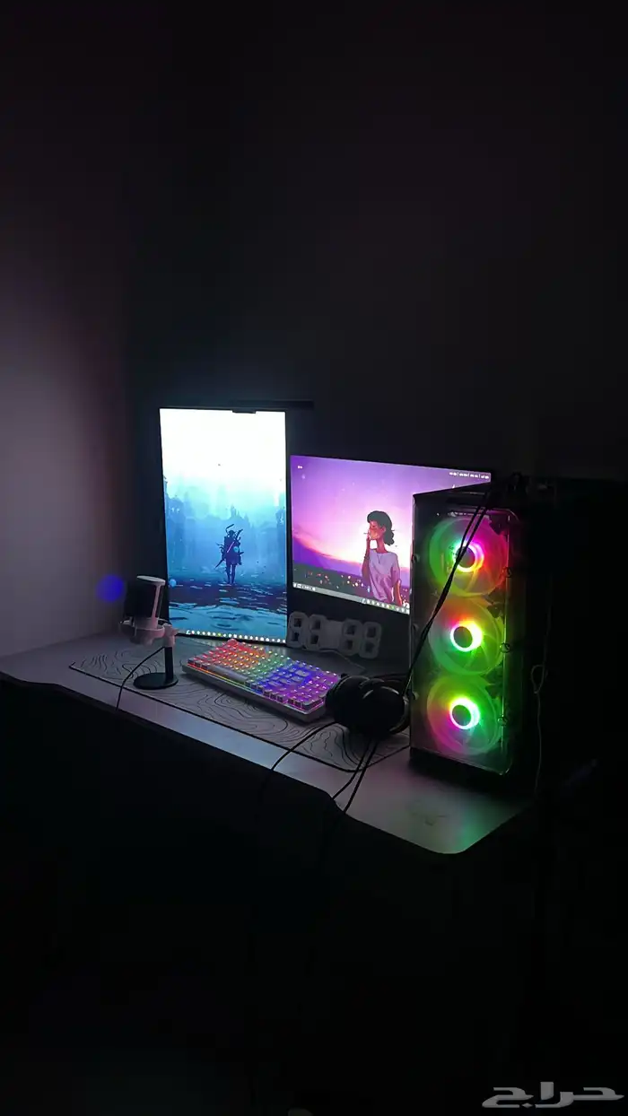 بي سي كامل شاشتين و ستاند الشاشه و مايك و سماعه 0