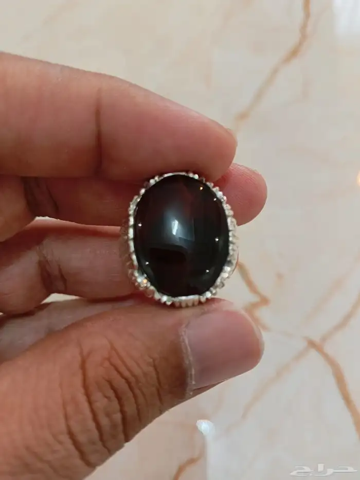 خاتم فضة عقيق يماني كرزي مزعفر 6