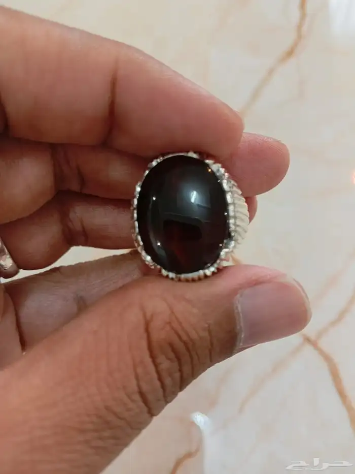 خاتم فضة عقيق يماني كرزي مزعفر 4