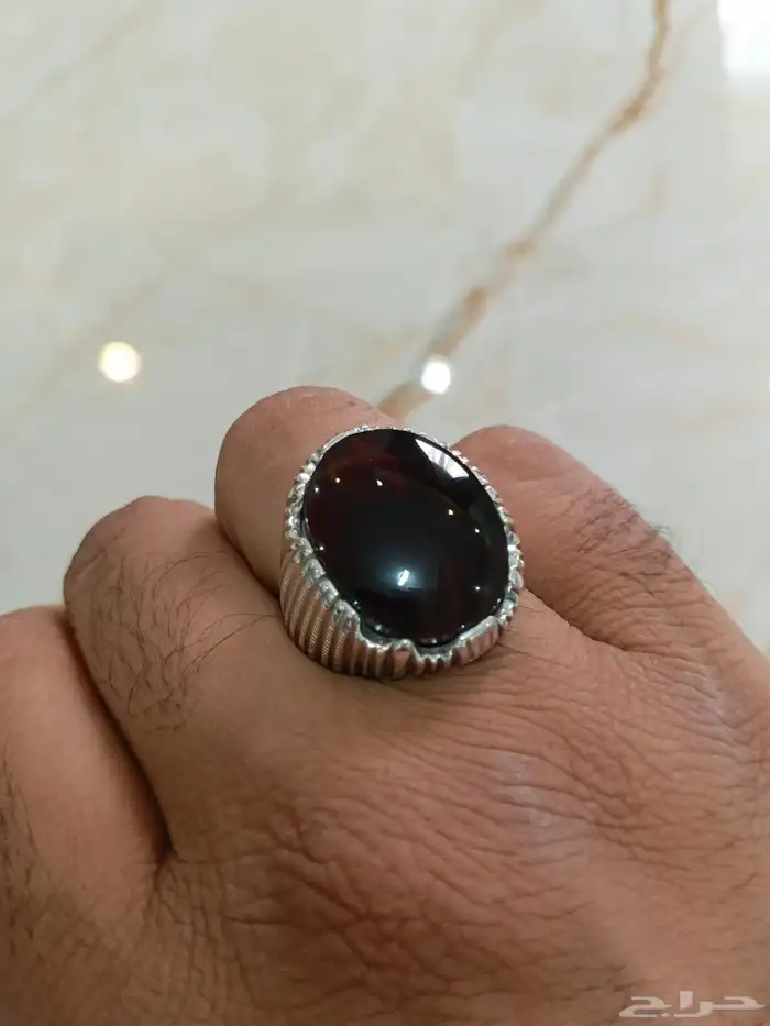 خاتم فضة عقيق يماني كرزي مزعفر 5