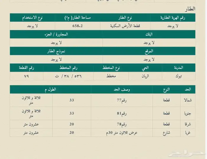 ارض سكنيه للبيع تبوك الرابيه رقم 79 1