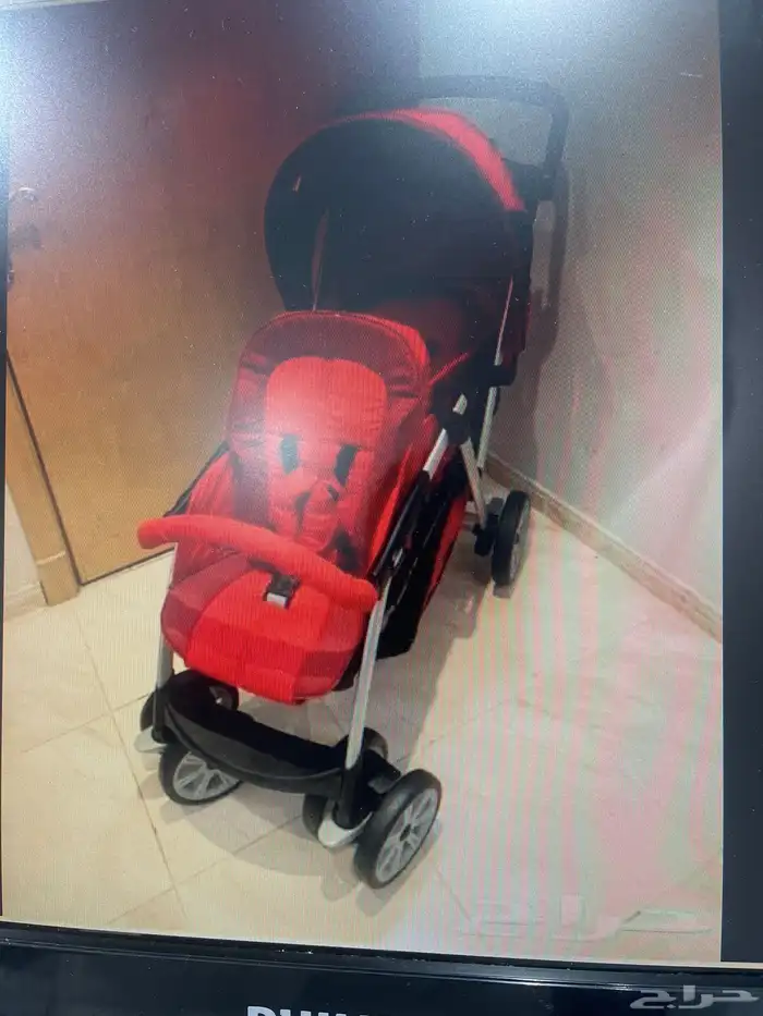 عربه اطفال شيكو توأم شبه جديده 0