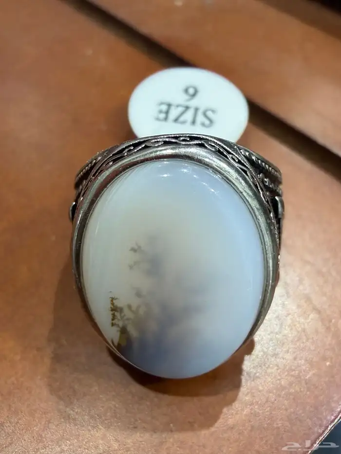 خاتم فضه عيار 925 بحجر عقيق ابيض مصور 1