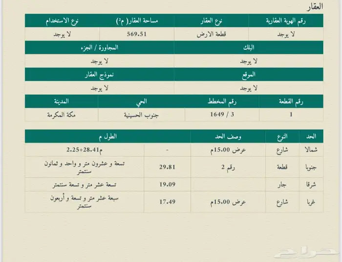 ارض سكنية للبيع في الحسينية 1