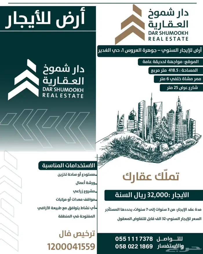 أرض للإيجار السنوي 0