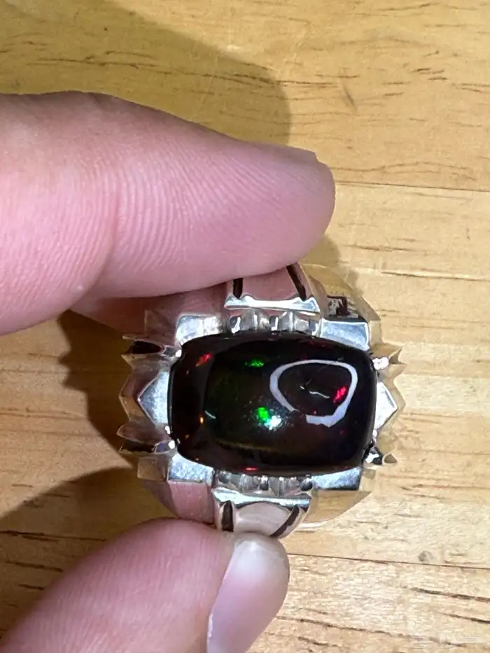 خاتم فضه متوج بحجر أوبال أثيوبي صياغه أمين 4