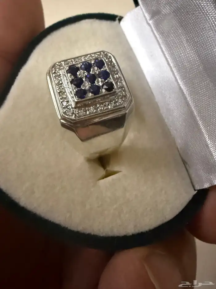 خاتم فضه رجالي زفير وألماس 2