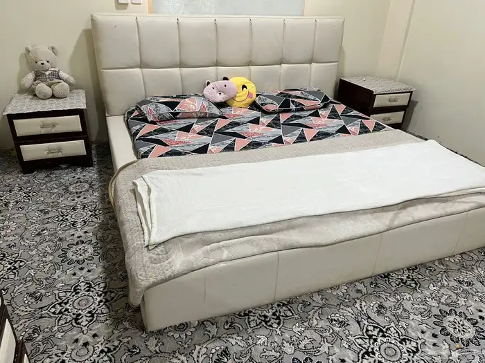 leather bed set  side table and dressing table 0