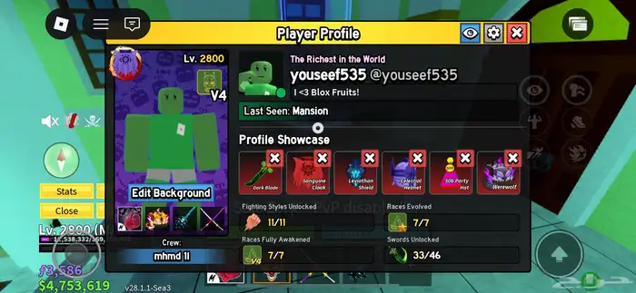 حساب بلوكس فروت مشحون بيرمات   تنين و ثلج فهد وموجد سكن ذيب 0