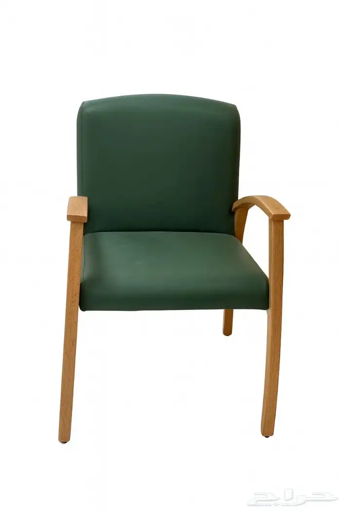 كرسي خشب من جلد اخضر 0