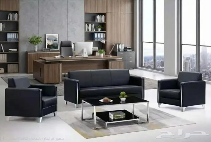 كنب جلد أسود فخم للمكاتب والاستقبال 3