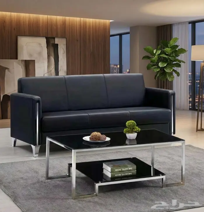 كنب جلد أسود فخم للمكاتب والاستقبال 5