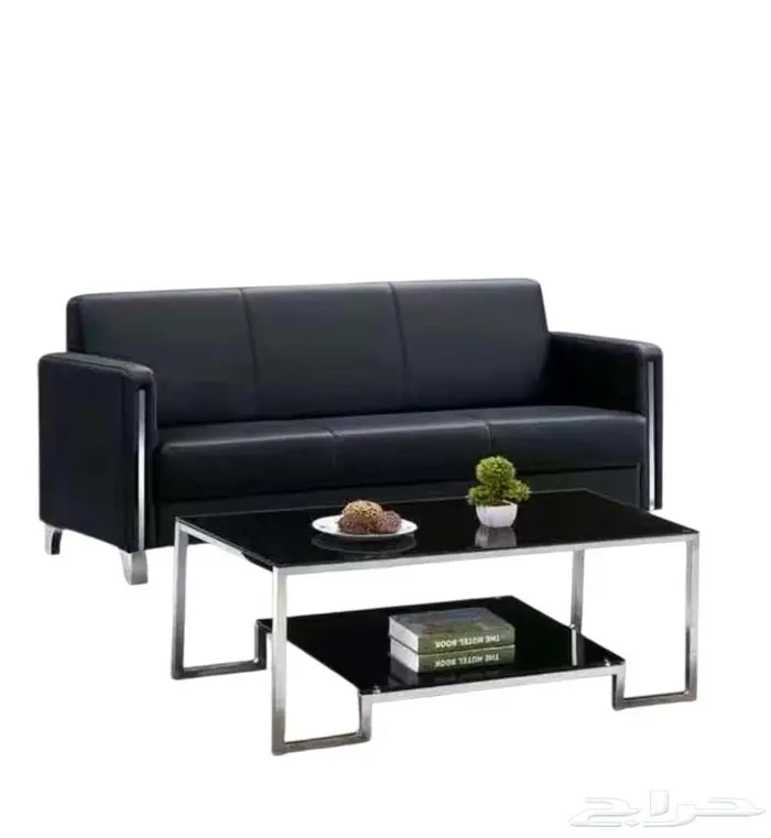 كنب جلد أسود فخم للمكاتب والاستقبال 1