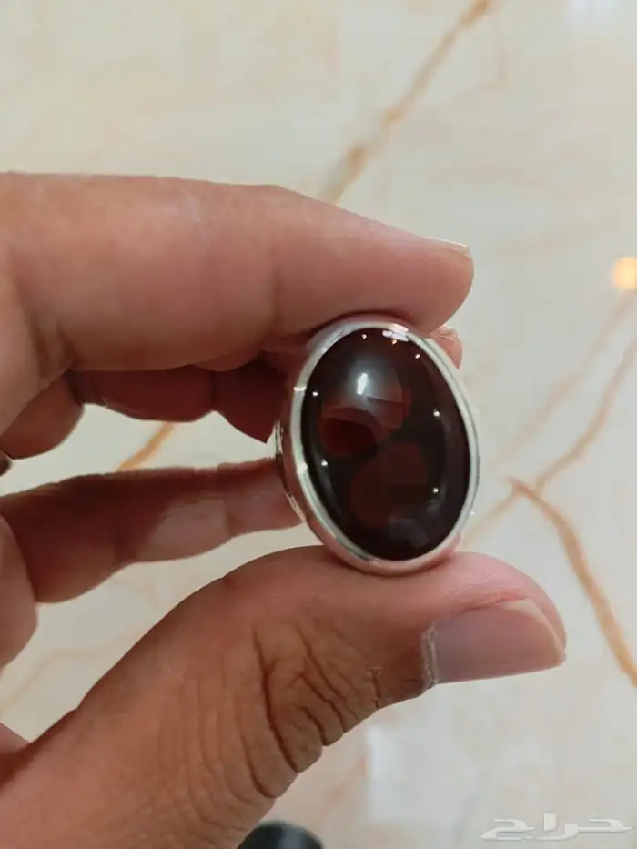 خاتم فضة عقيق كرزي مزعفر صياغة عقيل 3