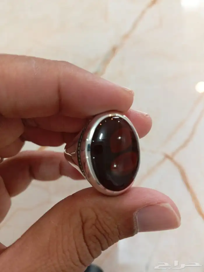 خاتم فضة عقيق كرزي مزعفر صياغة عقيل 0