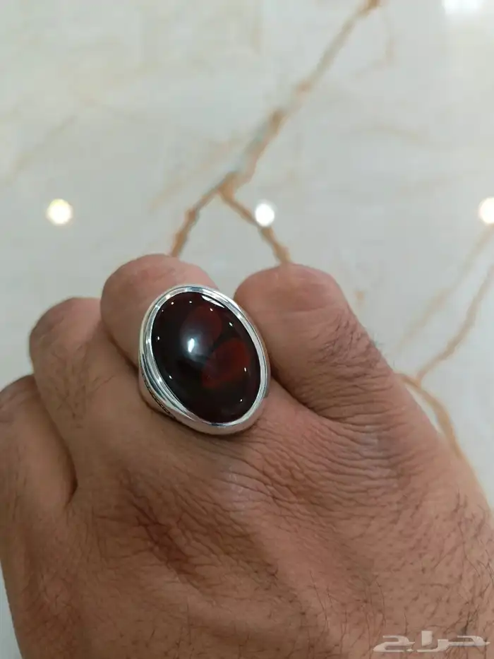 خاتم فضة عقيق كرزي مزعفر صياغة عقيل 2