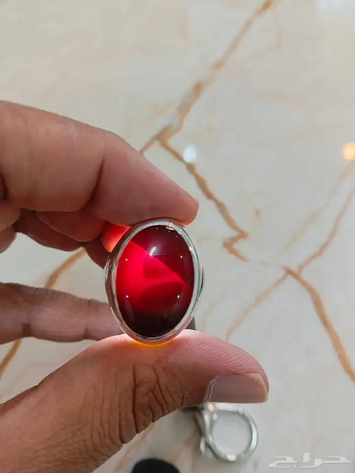 خاتم فضة عقيق كرزي مزعفر صياغة عقيل 9