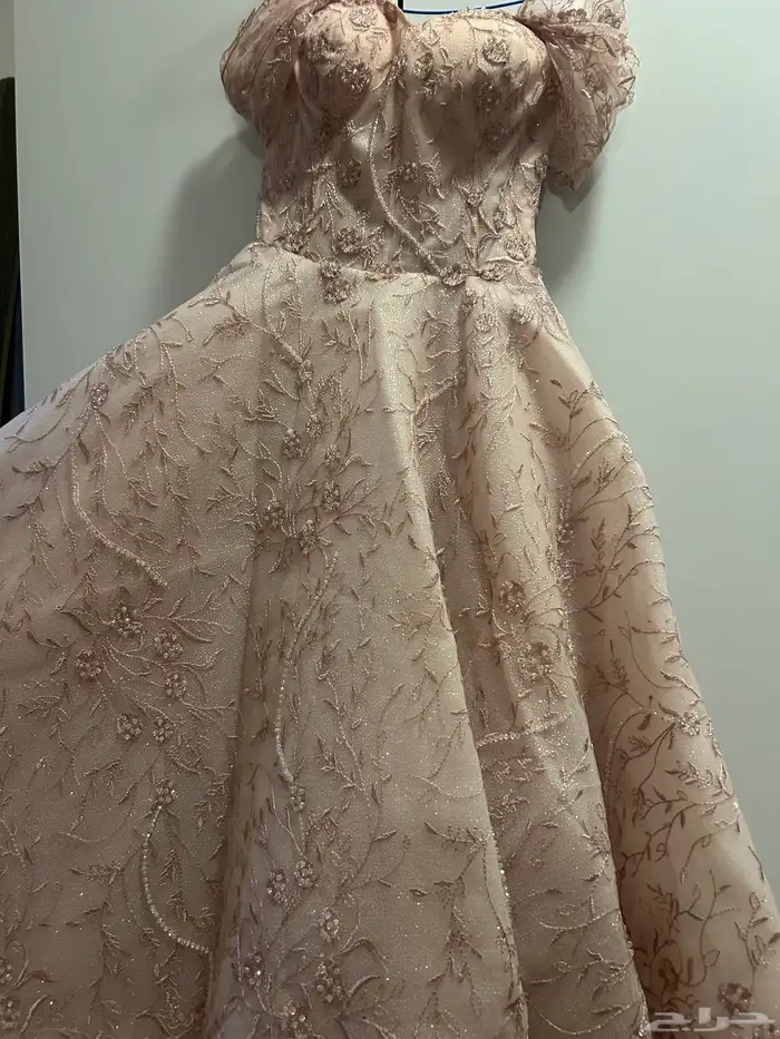 فستان ملكة تفصيل اللون لحمي اوف شولدر استخدام ساعات 1