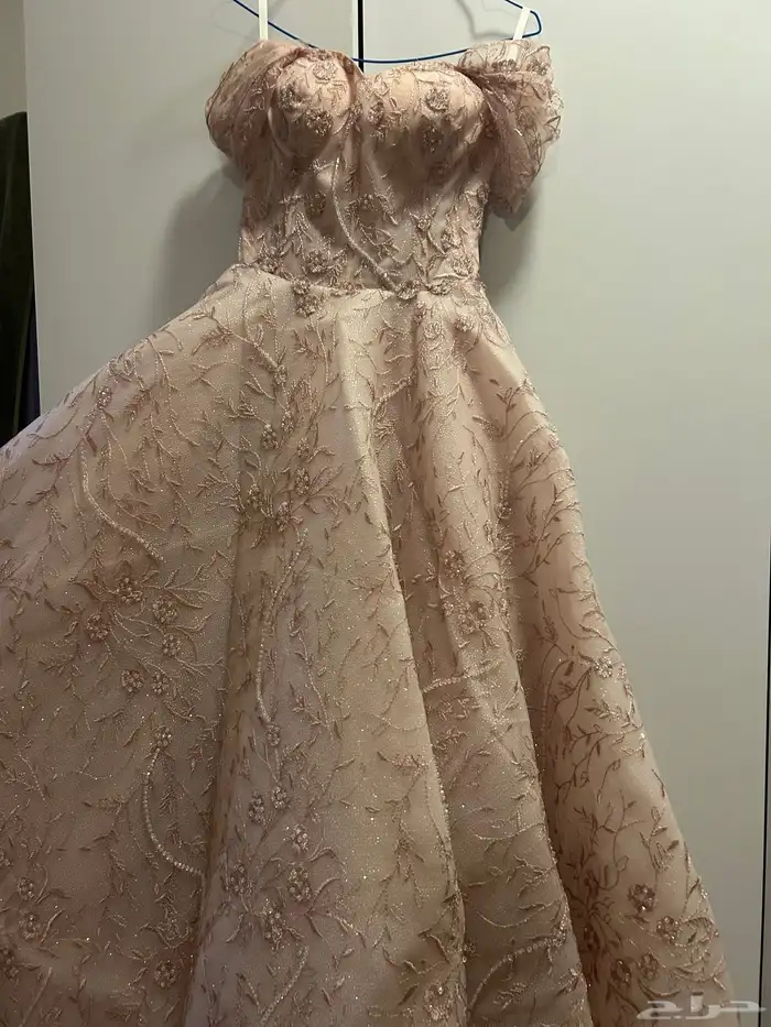 فستان ملكة تفصيل اللون لحمي اوف شولدر استخدام ساعات 0