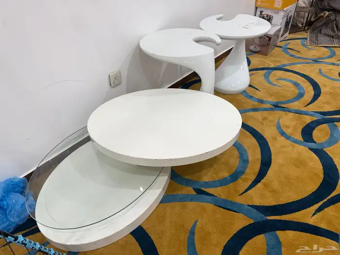 طاولات اللون ابيض وقاعدة تلفاز وفخمه وموديل جديد 4