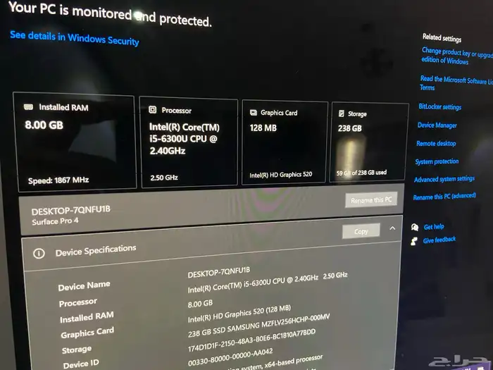 مايكروسوفت سيرفس برو4 مجدد استعمال نظيف جدا الطاقة 97 3