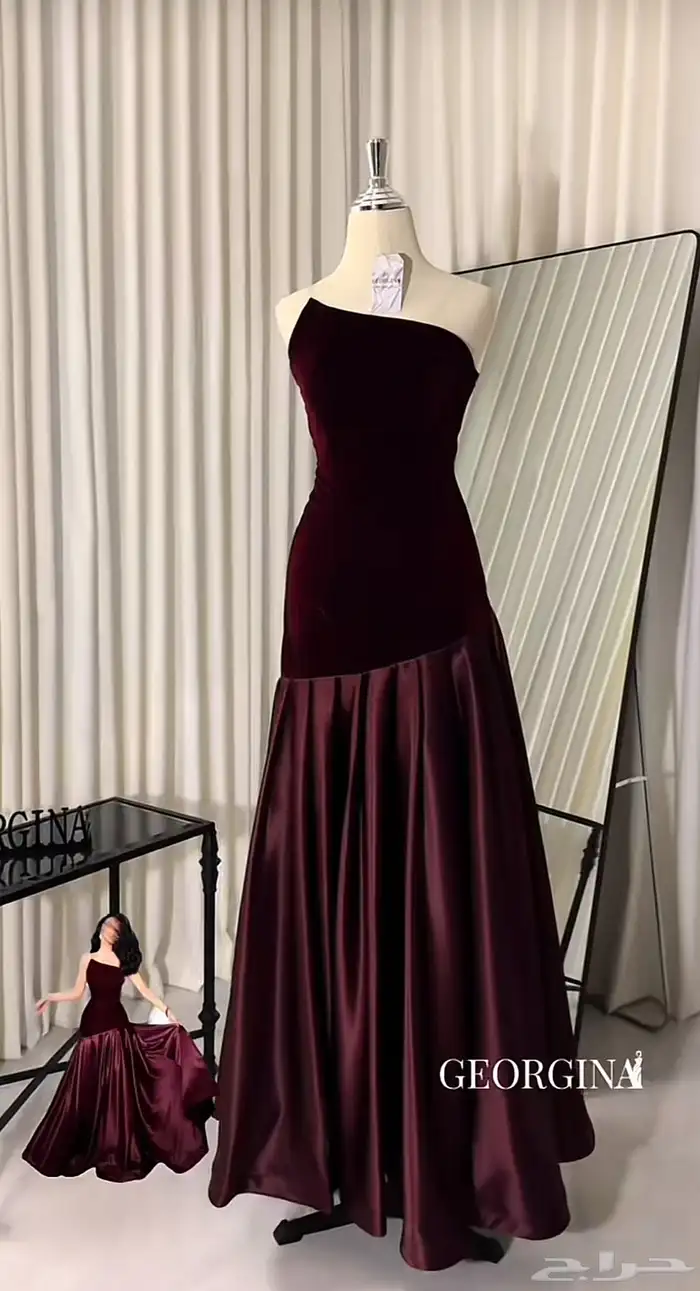فستان عودي مخمل- ساتان 2