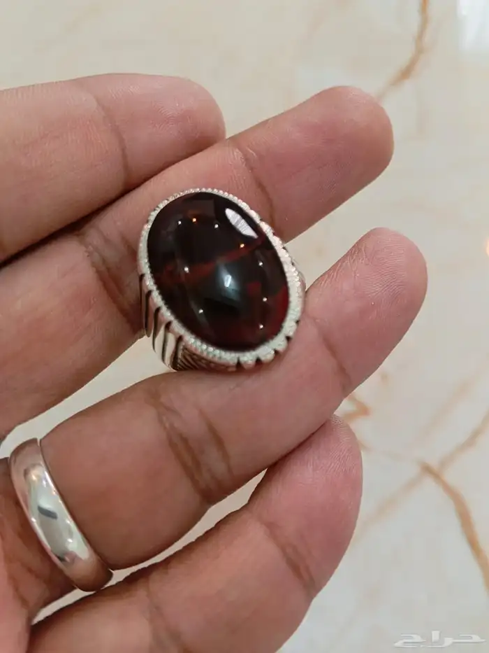 خاتم فضة عقيق يماني كرزي مزعفر صياغة عارف 1