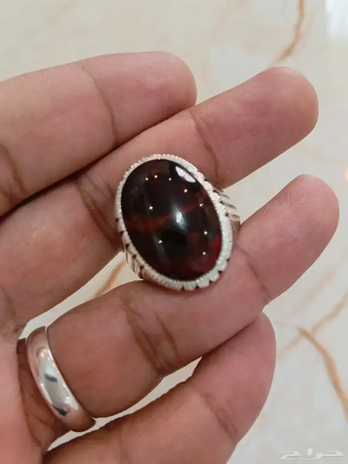 خاتم فضة عقيق يماني كرزي مزعفر صياغة عارف 2