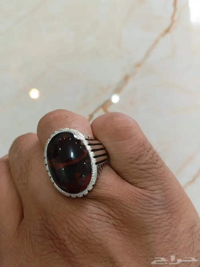 خاتم فضة عقيق يماني كرزي مزعفر صياغة عارف 6