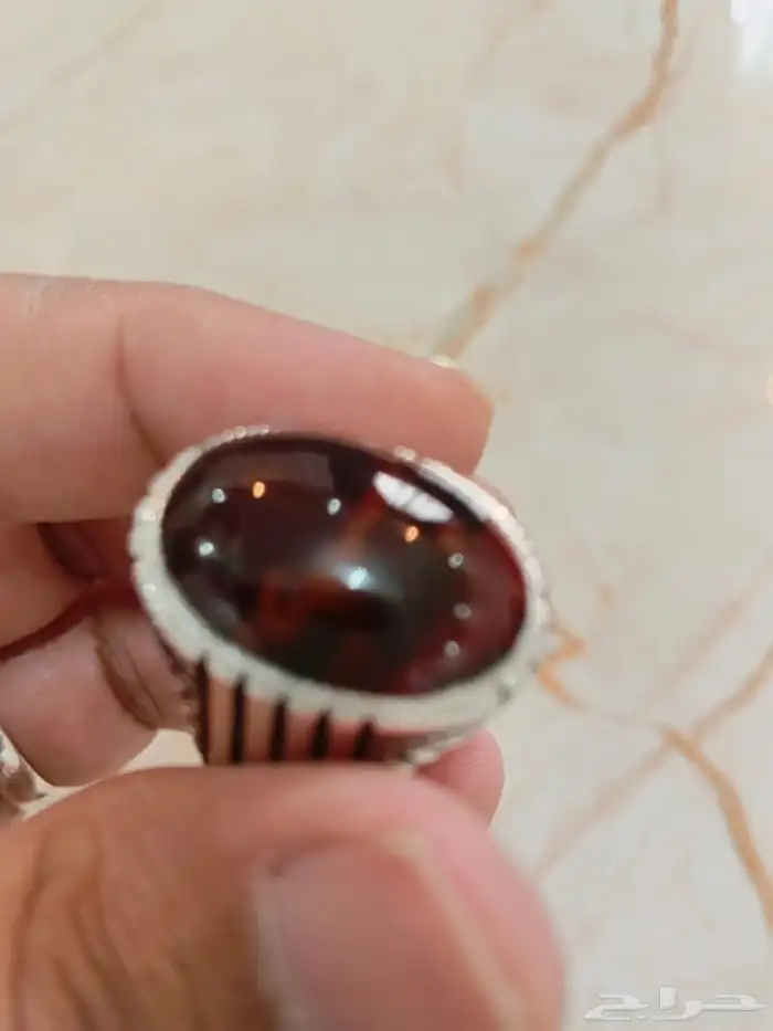 خاتم فضة عقيق يماني كرزي مزعفر صياغة عارف 5