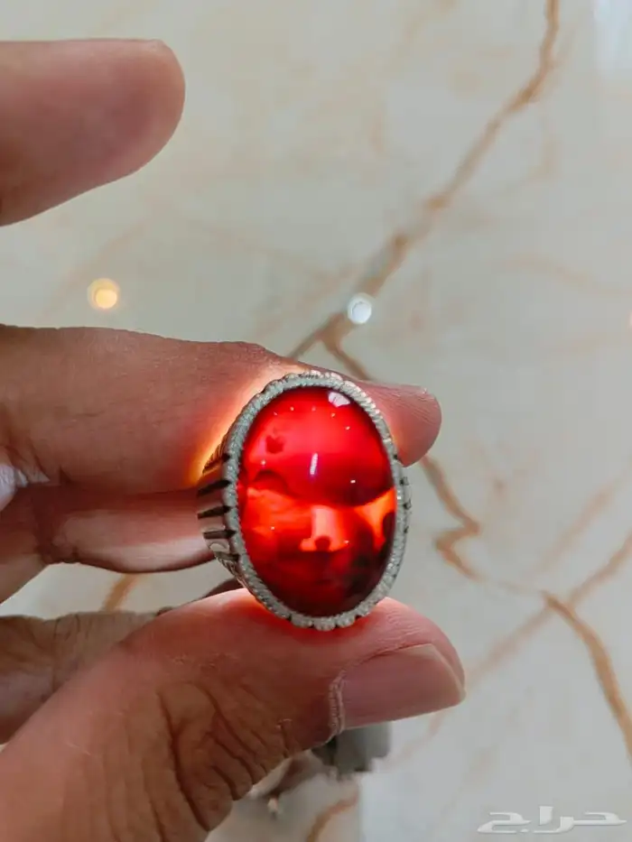 خاتم فضة عقيق يماني كرزي مزعفر صياغة عارف 8