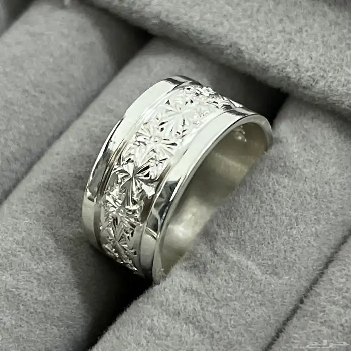 دبلة فضة رجالية عيار 980 صياغة فخمة نقش يدوي 3