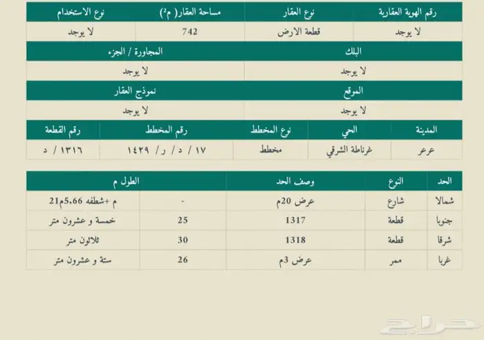 للبيع ارض في عرعر حي غرناطة 0